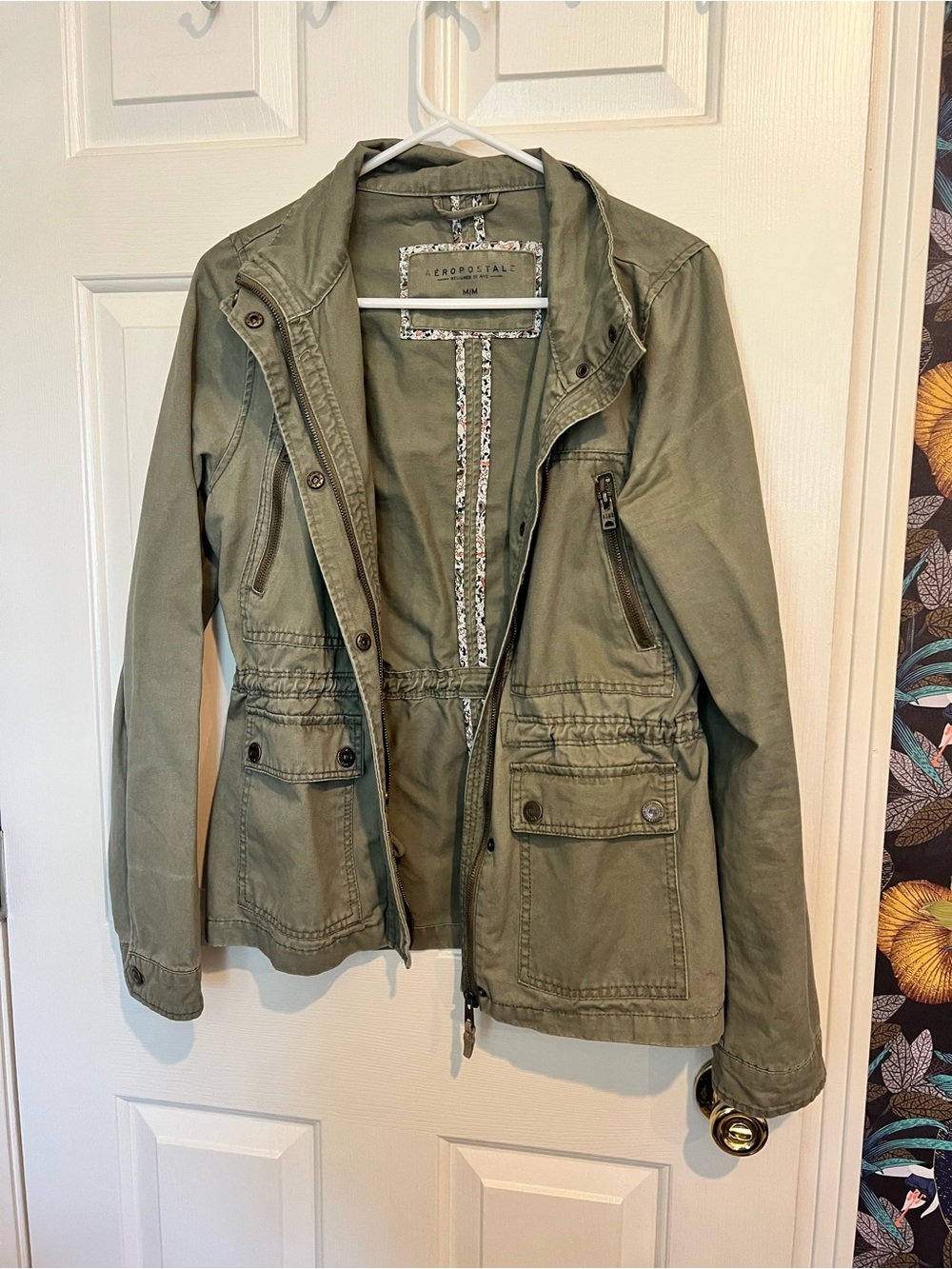 Aeropostale Women's Olive Green Utility Jacket with Drawstring Waist